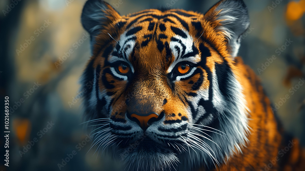 Close-up Illustration of a Tiger's Face with Orange Fur Close-up Illustration of a Tiger's Face with Orange Fur