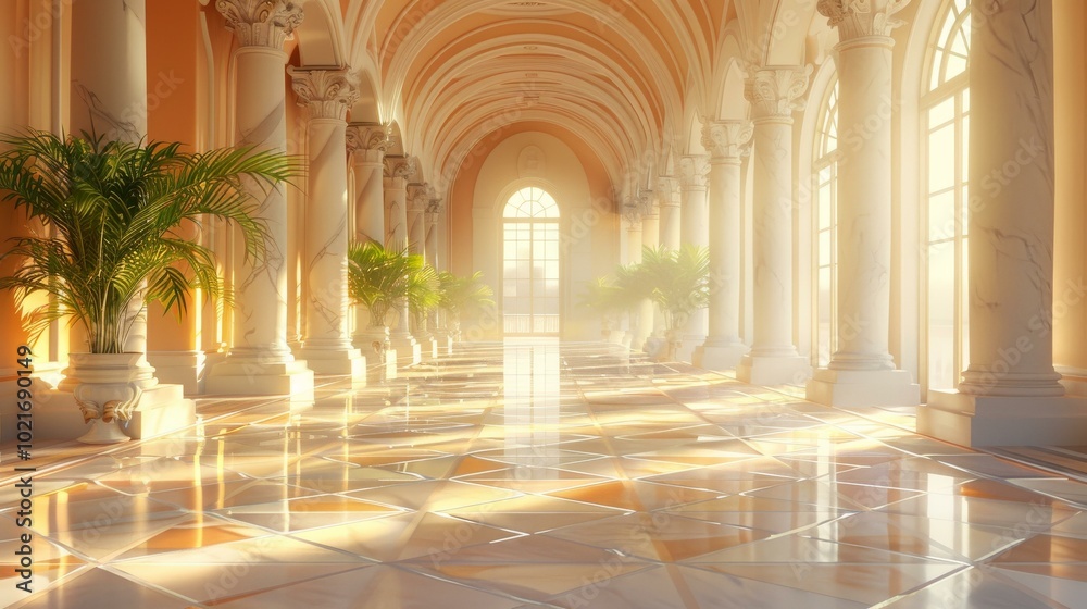 Fototapeta premium Majestic Palace Corridor Filled with Sunlight