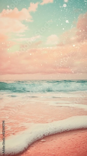 Discover serene beauty at a minimalist beach during sunset with soft pink, orange, and teal hues reflecting on the water