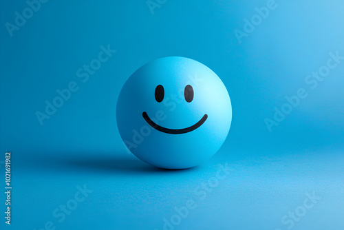 Blue smiley face is sitting on a blue background