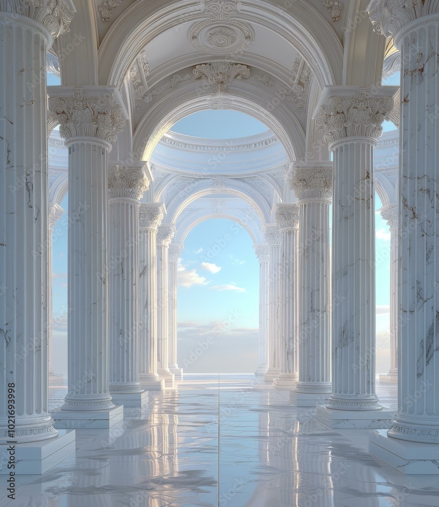 Fototapeta premium Elegant White Marble Architectural Interior