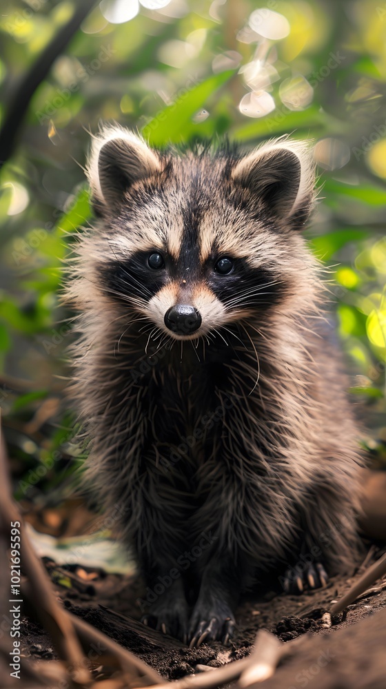 A cute baby racoon in the wild ai generated image A cute baby racoon in the wild ai generated image