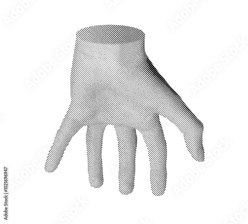 Hand palm, fingers, gesture taking, grabbing, grasping sign. Halftone style vector isolated on white background.