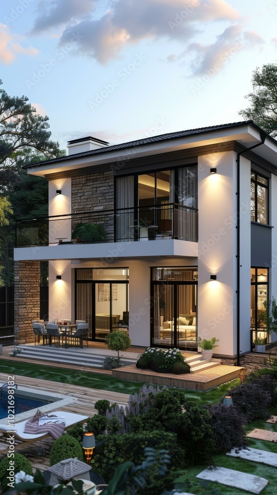 Fototapeta premium Modern Elegant Villa Backyard Exterior Design