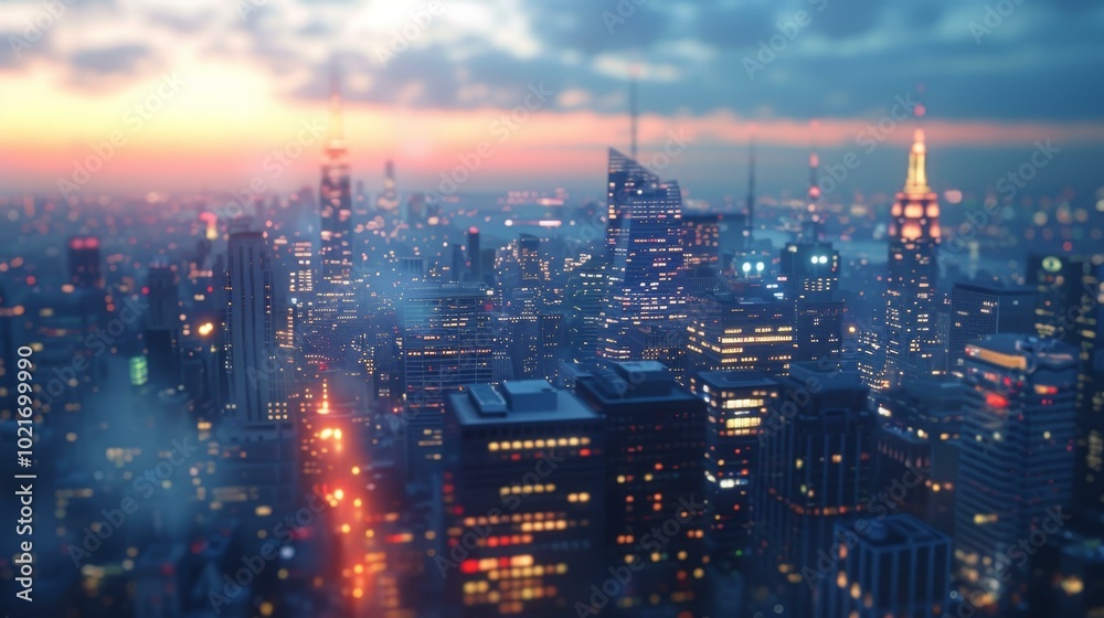 Fototapeta premium Cityscape Sunset Skyline Art Illustration