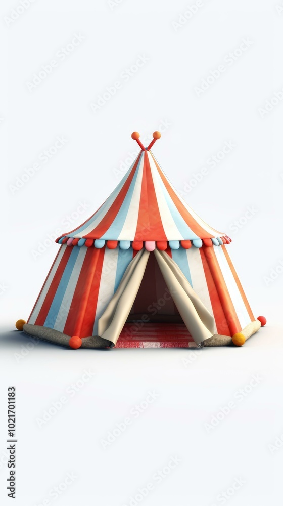 3D rendering of a red and white striped circus tent with a blue curtain 3D rendering of a red and white striped circus tent with a blue curtain