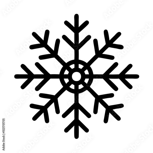 Snowflakes icon featuring a detailed black outline, showcasing intricate snowflake designs with symmetrical patterns, symbolizing winter and the holiday season, ideal for winter-themed graphics.