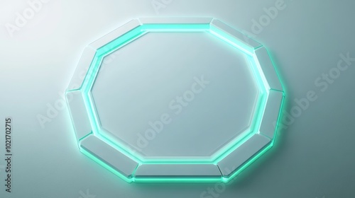 Modern Minimalist Tech Background with Neon Octagon Element and Embossed Shape