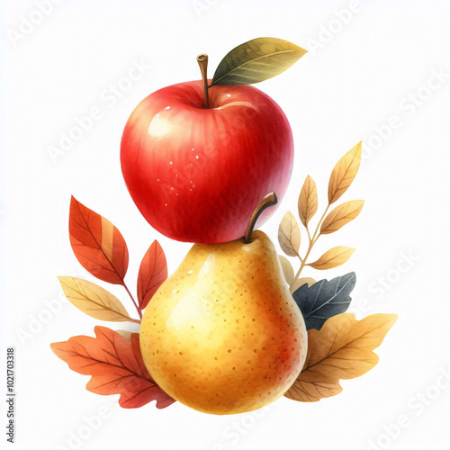 Autumn Harvest Harmony: A Colorful Blend of Apples, Pears, and Pumpkins Celebrating the Season's Bounty photo