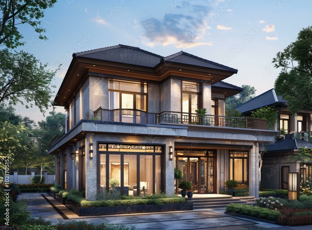 Fototapeta premium Modern Chinese Style Mansion Exterior