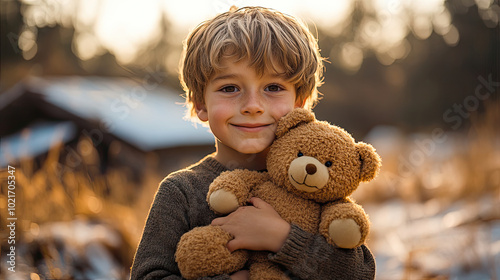 child with teddy bear photo