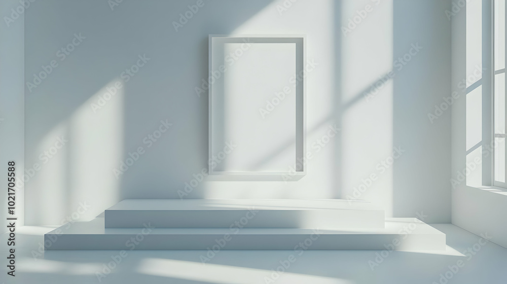 Fototapeta premium Minimalist White Room with Sunbeams 3D Illustration