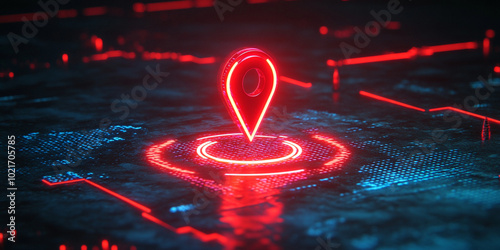 geoocation icon with on neon