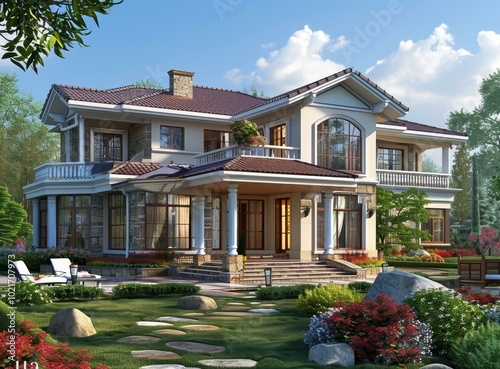 Luxury Mansion Exterior Design Illustration photo