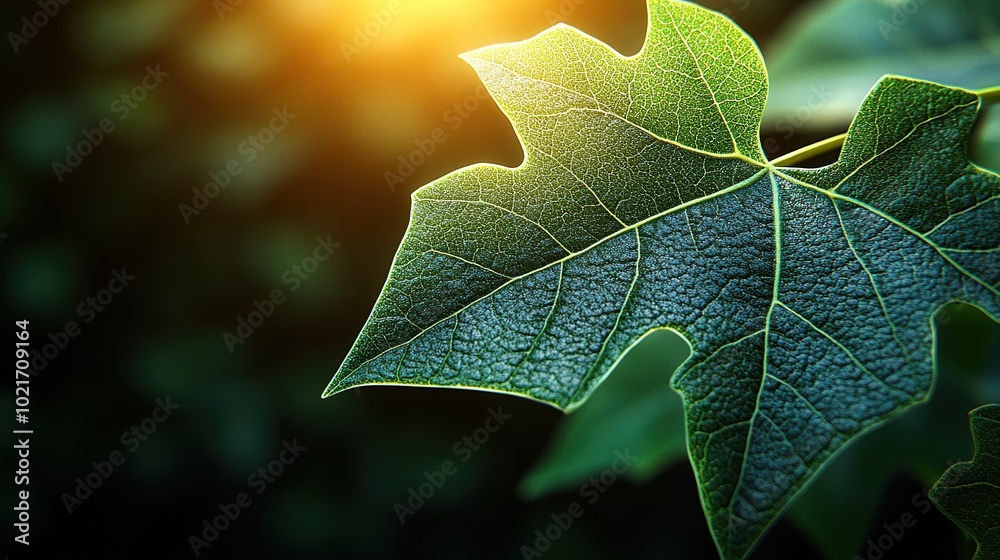 Close-up of a green leaf with sunlight. Close-up of a green leaf with sunlight.