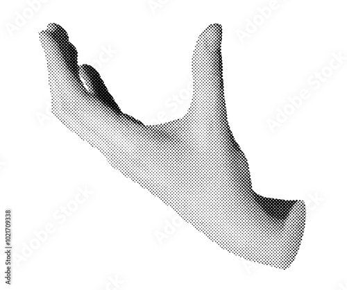 Hand holding space between fingers. Halftone style vector isolated on white background.