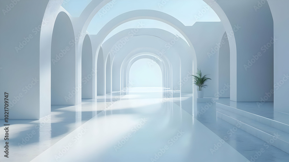 3D Render: White Archway Corridor with a Plant 3D Render: White Archway Corridor with a Plant