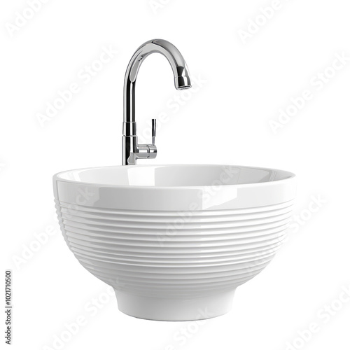 Ceramic sink and faucet, isolated on transparent background. PNG element.