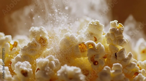 Close-up of freshly popped popcorn with seasoning. photo