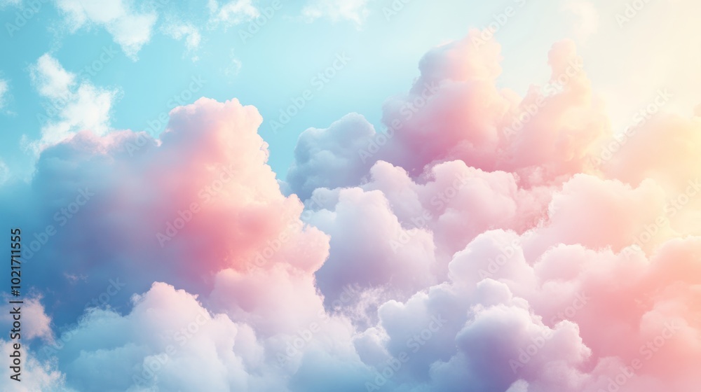 Fototapeta premium Whimsical Cloud Formations in Soft Pastel Colors, Dreamy Abstract Background Generative AI