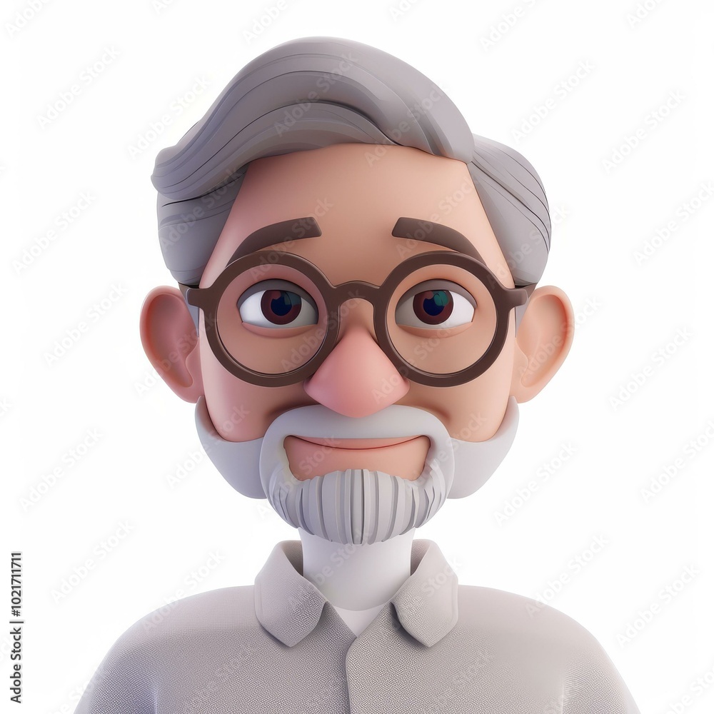 3D rendering of a gray-haired old man with beard wearing glasses 3D rendering of a gray-haired old man with beard wearing glasses