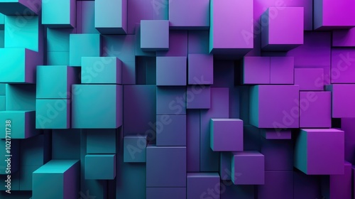 Futuristic Geometric Wall Structure in Turquoise and Purple Tech Design