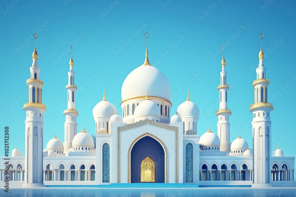 Obraz premium Stunning Mosque with Golden Details Against Blue Sky