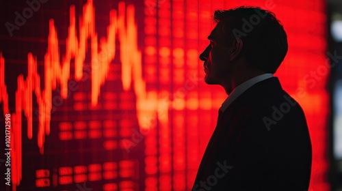 Intense Stock Market Trader in Action with Red Glowing Lights