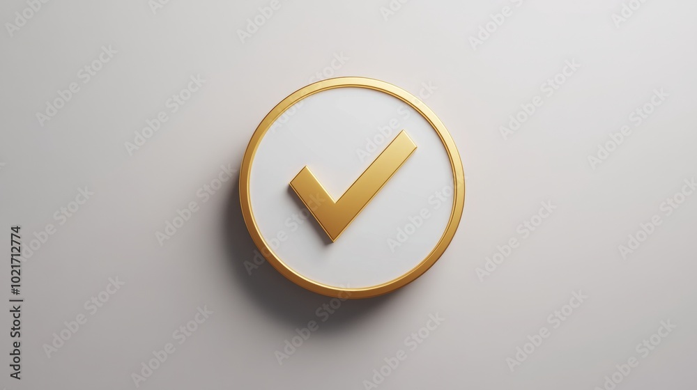 Golden Checkmark Icon on Grey Background, Symbolizing Completion and Success Generative AI Golden Checkmark Icon on Grey Background, Symbolizing Completion and Success Generative AI