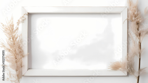 Christmas frame of spruce, red & gold christmas decorations on white space.