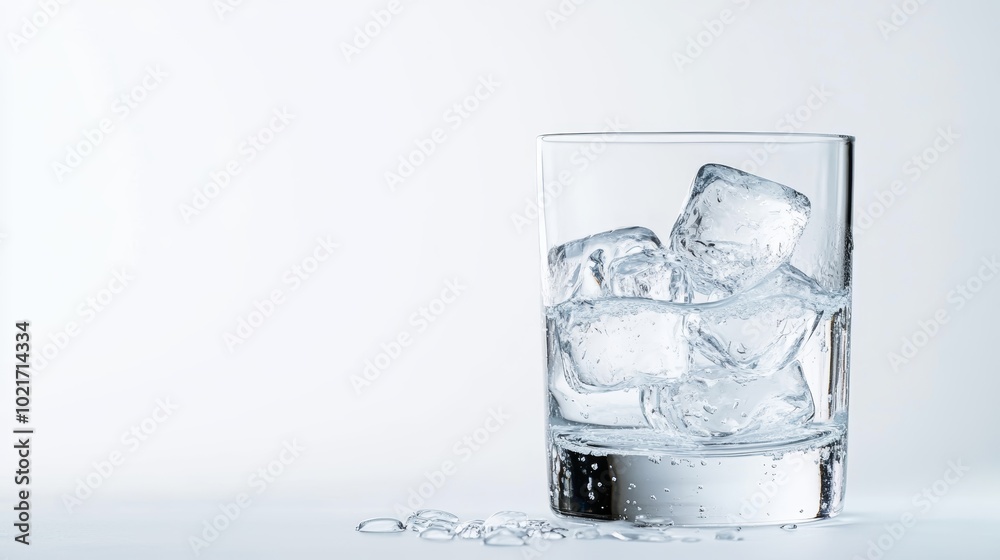 Fresh glass of water with ice cubes on a white background, perfect for health and wellness concepts Generative AI Fresh glass of water with ice cubes on a white background, perfect for health and wellness concepts Generative AI