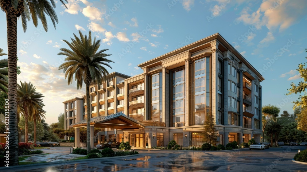 Fototapeta premium Luxury Hotel Exterior Architectural Illustration