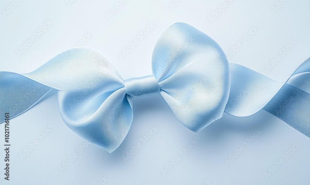 Naklejka premium A blue ribbon with a bow is shown on a white background