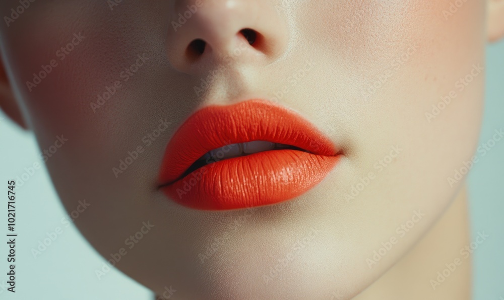 Fototapeta premium A woman's face with a bright red lip