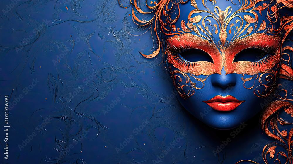 Elegant mask designs for costume shoots on a hand-drawn blue background Elegant mask designs for costume shoots on a hand-drawn blue background