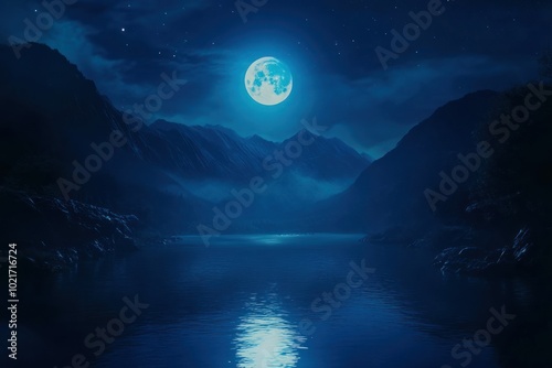 Mesmerizing Night Scene with Brilliant Blue Moonlight