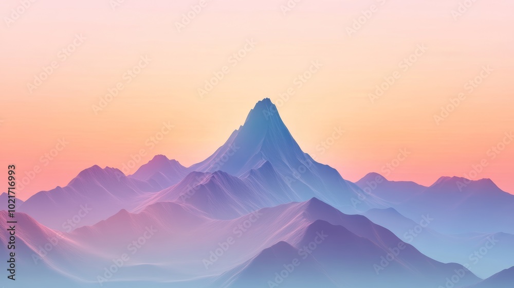 Fototapeta premium Mountain Peak Silhouette on Soft Pastel Gradient Background Symbolizing Achievement and Success Generative AI