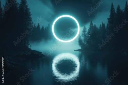 Mysterious Glowing Circle in Nighttime Landscape