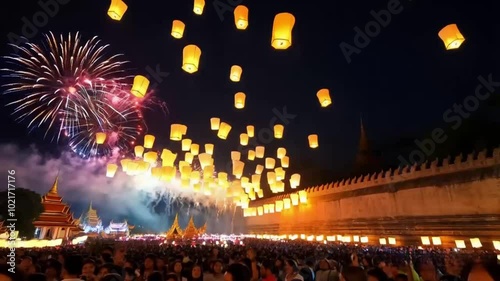 Spectacular explosions of light punctuate the festive darkness, as fireworks paint a breathtaking canvas in the night sky
