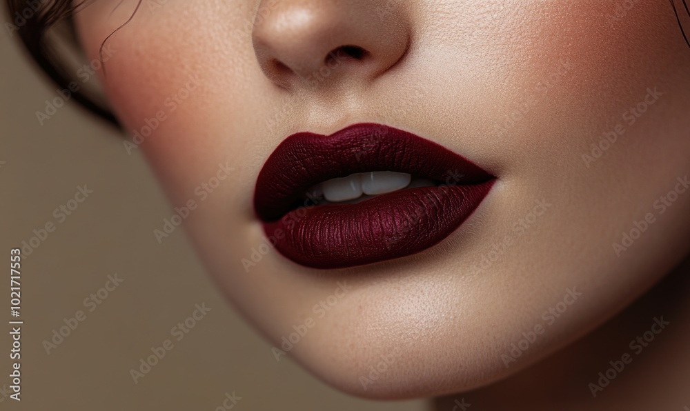 A woman with a red lip is smiling A woman with a red lip is smiling