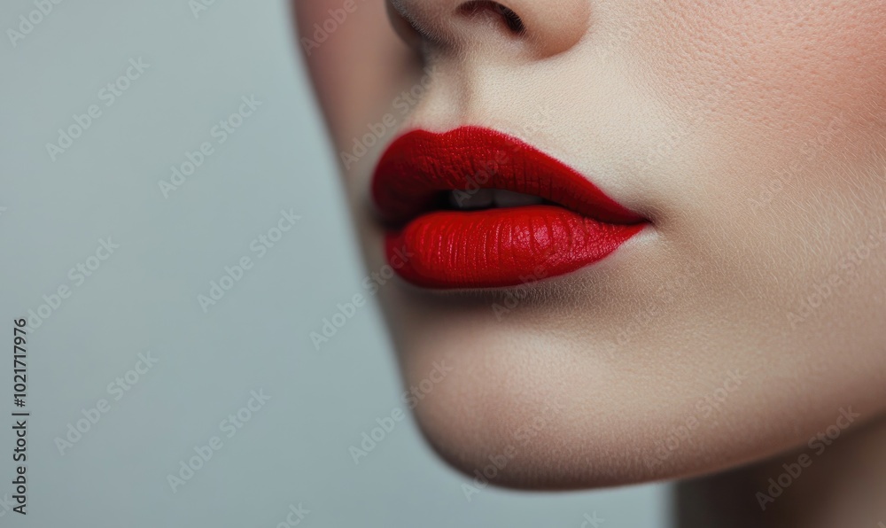 A woman's lips are painted red A woman's lips are painted red