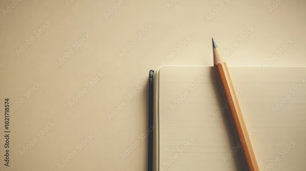 A Pencil and Notebook on a Beige Background for Study or Office Use Generative AI A Pencil and Notebook on a Beige Background for Study or Office Use Generative AI