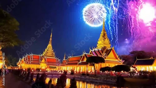 Spectacular explosions of light punctuate the festive darkness, as fireworks paint a breathtaking canvas in the night sky
