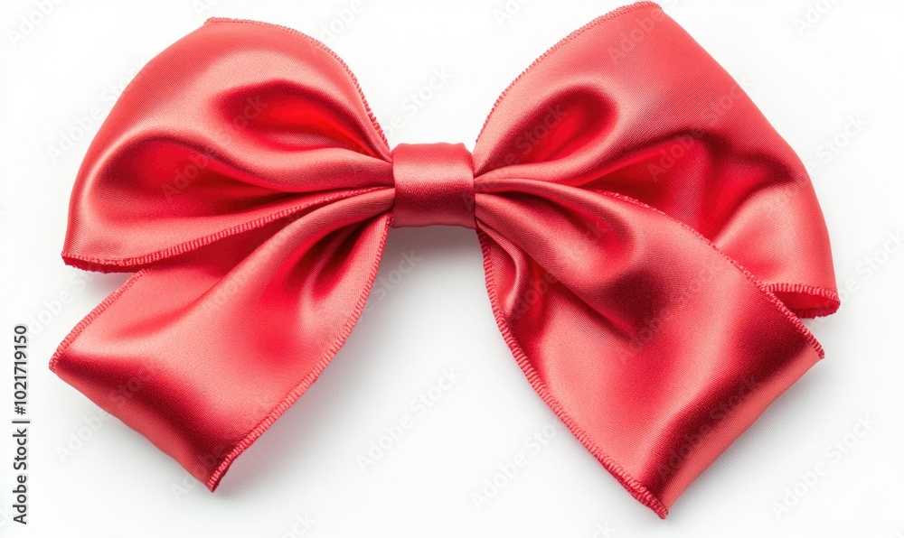 A red ribbon bow is shown on a white background A red ribbon bow is shown on a white background