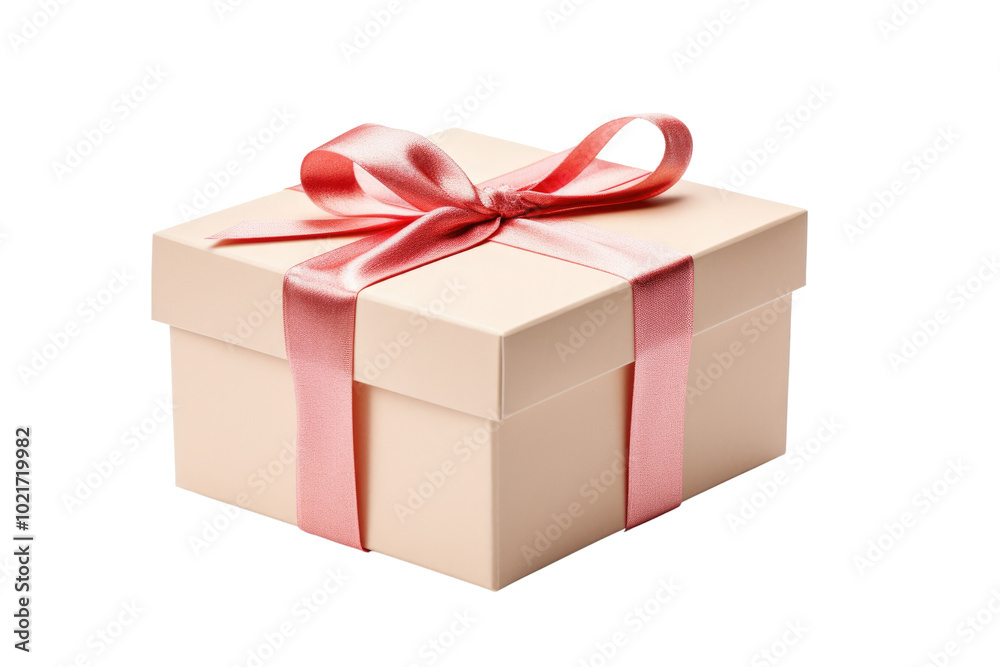 Obraz premium Elegant Cream Gift Box with Golden Ribbon Isolated Without Background.