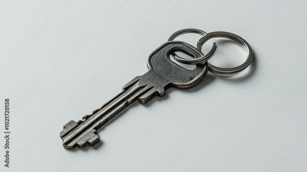 Simple Key and Keychain on a Plain Background Generative AI