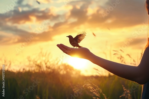 a person holding a small bird in their hand