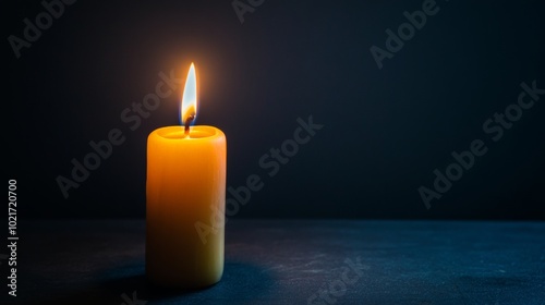 Single Candle Flame on Dark Grey Background, Cozy Ambiance Generative AI