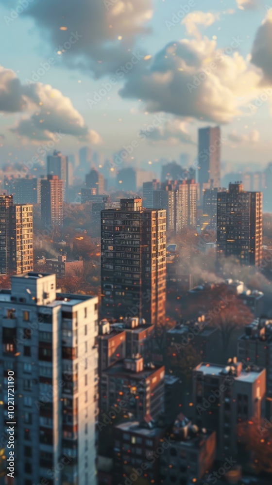 Obraz premium City Skyline Urban Aerial View Illustration