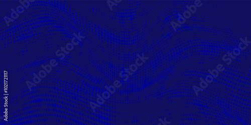 Modern futuristic blue and red dynamic wavy line dotted texture on dark blue background with copy space for text.